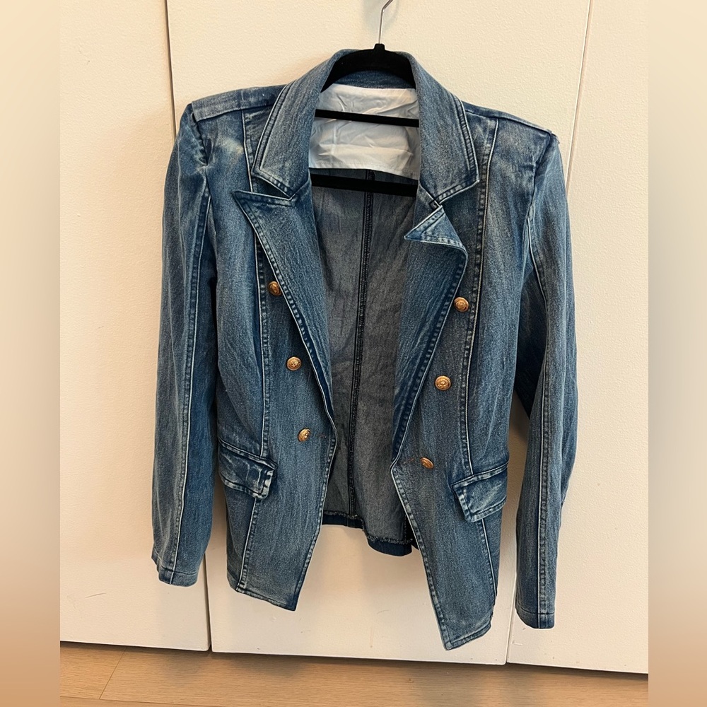 Denim Double-Breasted Jacket - Blue